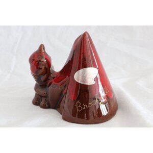 Vtg Ceramic Red & Brown Glaze M. Master Craft Hand Signed Hut And Person